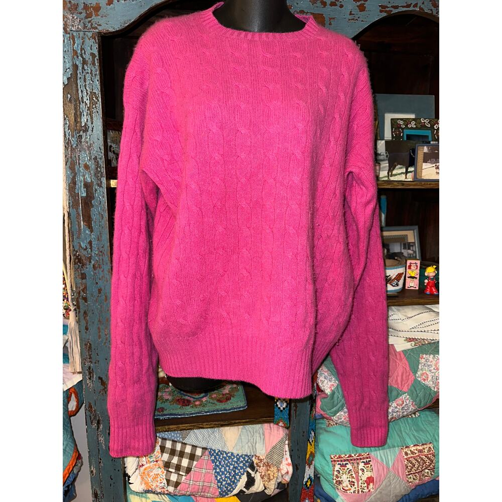 VINTAGE 80's POLO RALPH LAUREN PINK CASHMERE CABLED SWEATER 46 MEN'S UNISEX